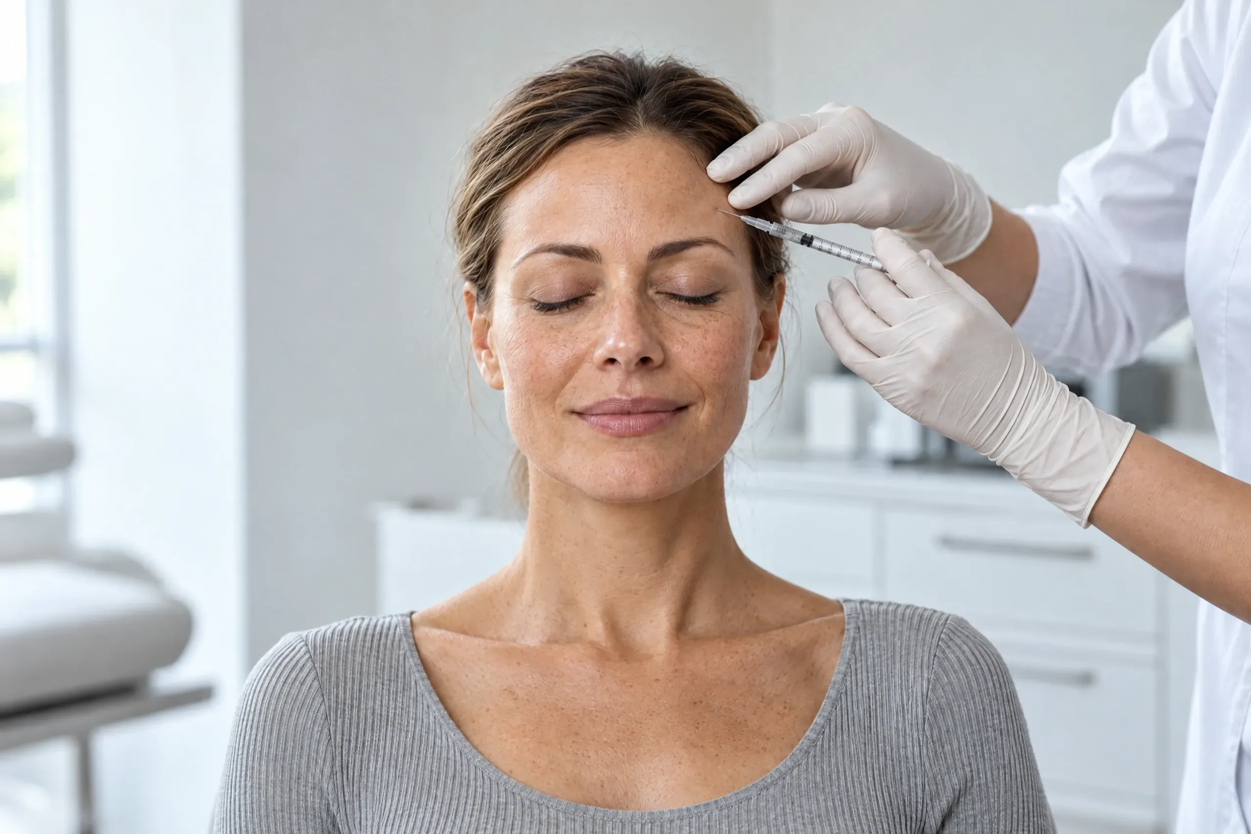 Aesthetic provider preparing a botulinum toxin injection for frown lines at Applegate Dentistry and MedSpa