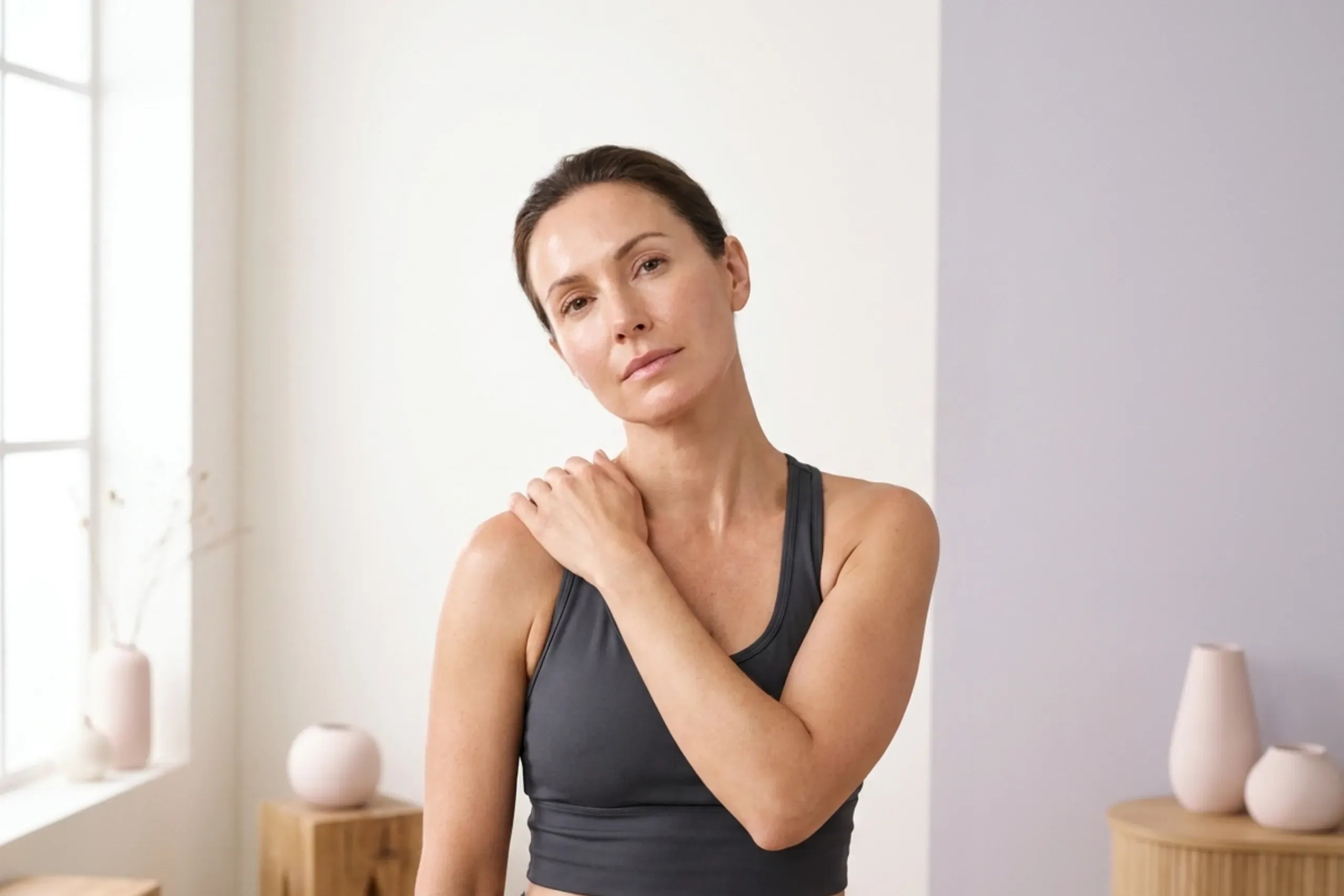Woman easing muscle and joint pain with laser therapy at Applegate Dentistry and MedSpa in Covington, KY